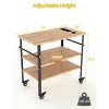 33" Outdoor Pizza Oven Table with Wheels - Bamboo & Acacia Wood BBQ Grill Cart, 3-Shelf Prep Table with Wine Rack, 600LBS Capacity - Brown - 4 of 4