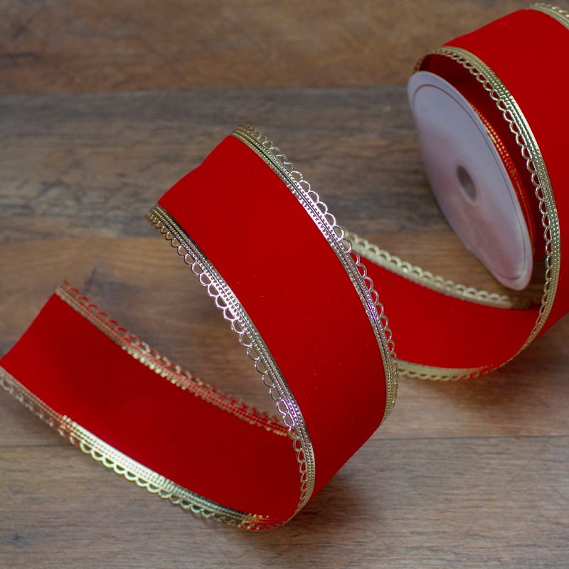 Northlight Red and Gold Velvet Christmas Wired Craft Ribbon 2.5" x 10 Yards, 2 of 4