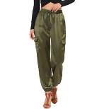 Allegra K Women's Drawstring Elastic High Rise Silky Satin Cargo Solid Pants