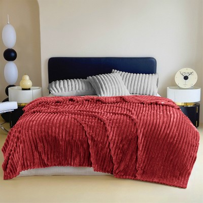 Striped Flannel Fleece Blanket Queen Reversible Bed Blankets 400 GSM Plush Warm Cozy Throw for Sofa Couch Bed Christmas Gift - COTTONPASSION