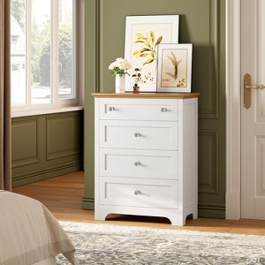 White 4-Drawer Dresser with Mirror, Built-In Charging Station and LED Strip, Modern Vanity Table for Bedroom, Living Room, or Entryway - 1 of 4