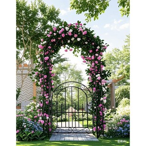 7 Ft Garden Arch Arbor Trellis, Metal Outdoor Steel Arbor with Stakes for Lawn, Party, Wide Sturdy Durable Garden Arch for Climbing Plants - 1 of 4