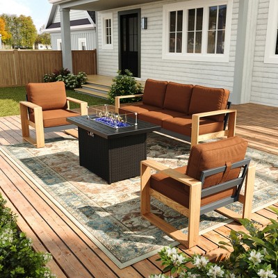 LayinSun Aluminum Patio Furniture Set with Fire Pit Table, Oversized Seat with Hight Back, Outdoor Conversation Sets