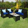 Tangkula 4 Piece Outdoor Patio Rattan Furniture Set Navy Cushioned Seat For Garden, porch, Lawn - 2 of 4