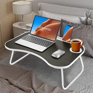 PAGED Portable Folding Table Modern Computer Desk with Phone Slot, Pencil Slot and Cup Holder, Bedside Office Desk for Kids and Adults - 1 of 4