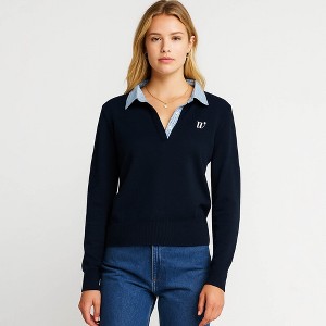 Cherie Code Women’s Ribbed Polo Sweater – Knit Fabric, Long Sleeve, Collegiate Fit Brown OS - 1 of 3