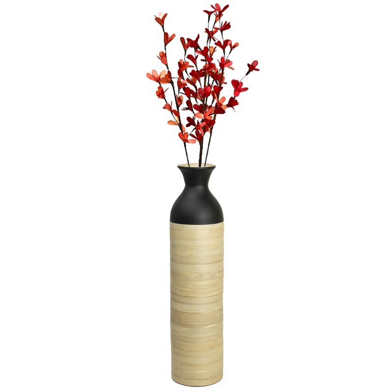 Uniquewsie Elegant Black or White Cylinder Shaped Tall Spun Bamboo Floor Vases, Embellished with a Glossy Lacquer, and Enhanced with Natural Bamboo Finish - Stylish Home Decor, Heights of 31 and 23.5 Inches, 3 of 6