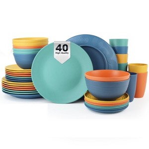Itopfox Wheat Straw Dinnerware Set 40 PCS - Service for 8, Unbreakable Plates and Bowls Sets, Dishwasher Safe, Includes Dinner Plates, Dessert Plate - 1 of 4