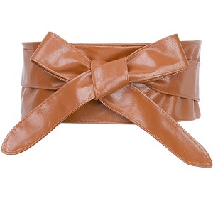 Allegra K Women's Faux Leather Self Tie Bowknot Wide Waist Band Sash Obi Belt One Size - 1 of 4