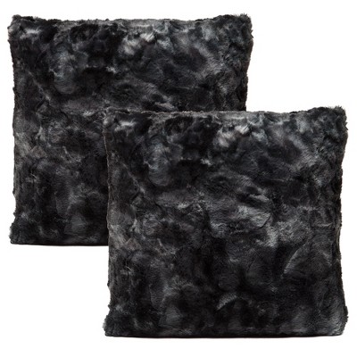 Luxurious Black Faux Fur 18" Square Pillow Covers - Set of 2