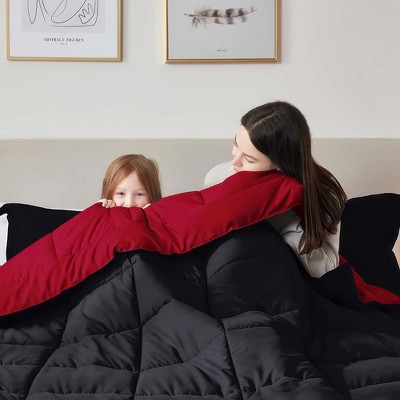 Burgundy and Black Reversible Twin Microfiber Duvet