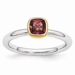 Black Bow Jewelry Two Tone Sterling Silver Stackable 5mm Cushion Tourmaline Ring - 1 of 4