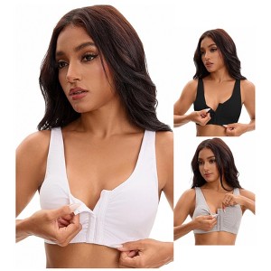 INSPIRE CHIC Women's Front Closure Adjustable Strap Wirefree Full Coverage Soft Workout Bras 3 Packs - 1 of 4