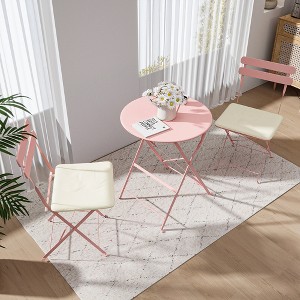 YOOCOZZ Outdoor Folding Steel Bistro Seating Set with 2 Chairs and 1 Round Table, Space-Saving Design - 1 of 4