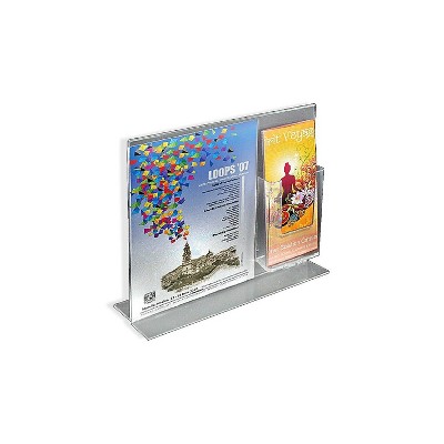 Clear Acrylic Double-Sided Desktop Sign Holder with Brochure Pocket