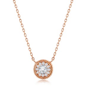 Bella Silver Sterling Silver Round CZ Rope Design Border Necklace - Rose Gold Plated - Rose - 16+2 Inch - 1 of 2