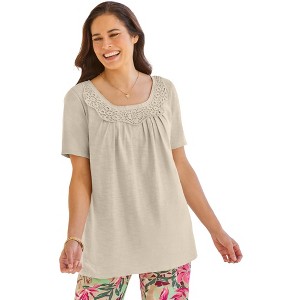 Woman Within Crochet-Trim Knit Top - 1 of 4