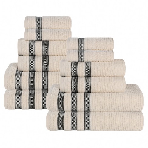 Zero Twist Cotton Ribbed Modern Geometric Border Face Towel Washcloth Set  Of 12, White - Blue Nile Mills : Target