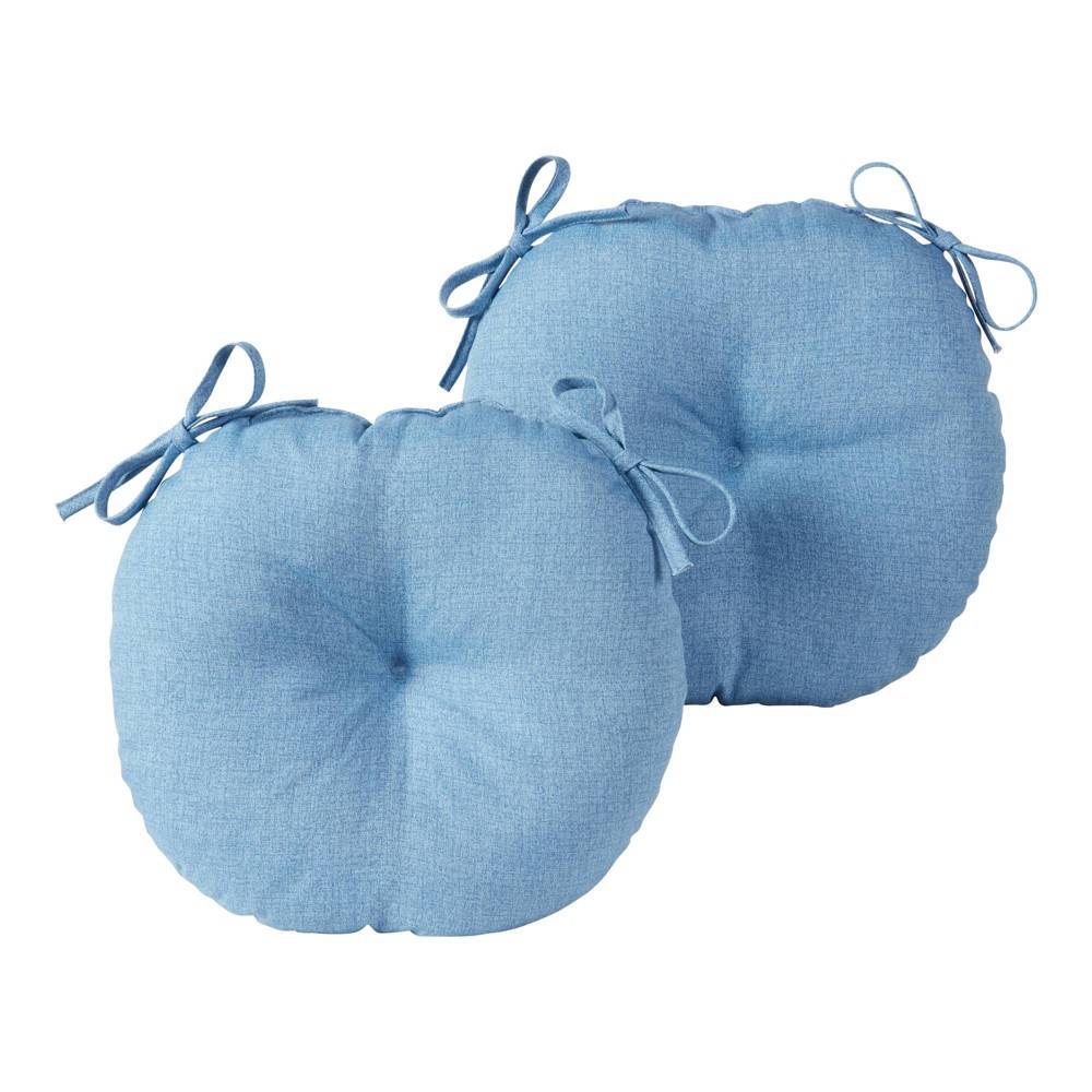 Kensington Garden 2pc 15"x15" Solid Outdoor Seat Cushions Denim: Reversible, Water-Resistant Patio Chair Pads with Ties