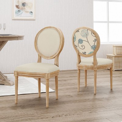 Reed Upholstered Farmhouse Dining Chairs in Beige, White, and Blue