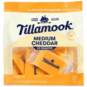 Tillamook Medium Cheddar Cheese Snack Portions - 15oz/20ct - 1 of 4