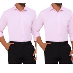 INSPIRE CHIC Men's Point Collar Button Long Sleeve Solid Color Business Dress Shirts 2 Packs - 1 of 4