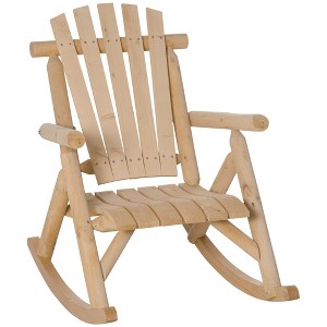 Outdoor Wooden Rocking Chair, Single-Person Rustic Adirondack Rocker with Slatted Seat, High Backrest, Armrests for Patio, Garden and Porch - 1 of 4