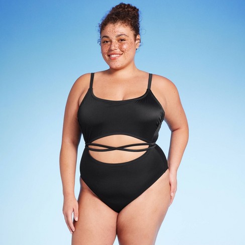 Swimsuits For All Women's Plus Size Chlorine Resistant High Neck Zip One  Piece Swimsuit 22 Black Denim 