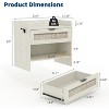 Rattan Nightstand Set of 2 with Charging Station, 1 Drawer & Open Shelf Bedside Tables, Walnut/Cream White - 3 of 4