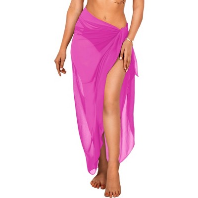 LA LEELA Women Beachwear Summer Long Chiffon Beach Sarong Coverups Swimsuit Bikini Sheer Wraps Bathing Suit Cover up One Size Plain Pink