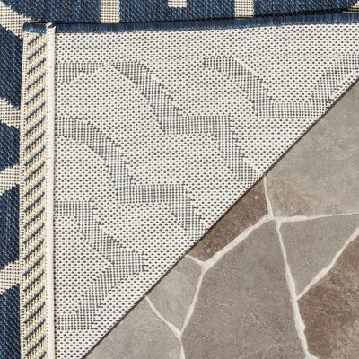 Navy and Beige Geometric Low Pile Outdoor Area Rug