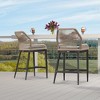 PURPLE LEAF Patio Sunbrella Bar Stools Set of 2 Handwoven Wicker Bar Height Stool Modern Aluminum Outdoor Wicker Barstools with Back and Cushion - 3 of 4