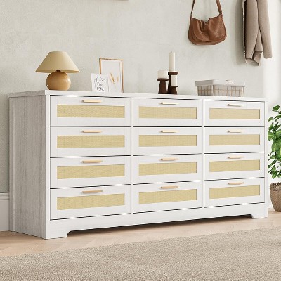 homfan 12-Drawer Rattan Dresser, Modern Wood Chest for Bedroom, Nursery, Entryway