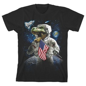Dinosaur in Space Youth boys Black Graphic Tee - 1 of 3