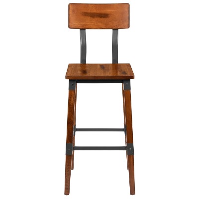 Walnut Brown Industrial Chic 40" Bar Height Dining Stools with Steel Footrest - Set of 4
