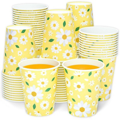 DYLIVeS Yellow Daisy Paper Cups,100 Pack - Yellow & White Daisy Flower Disposable Party Cups for Girls Birthday,Weddings,Picnics&Summer Parties,9 OZ