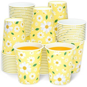 Hachikiko Yellow Daisy Paper Cups,100 Pack - Yellow & White Daisy Flower Disposable Party Cups for Girls Birthday,Weddings,Picnics&Summer Parties,9 OZ - 1 of 4