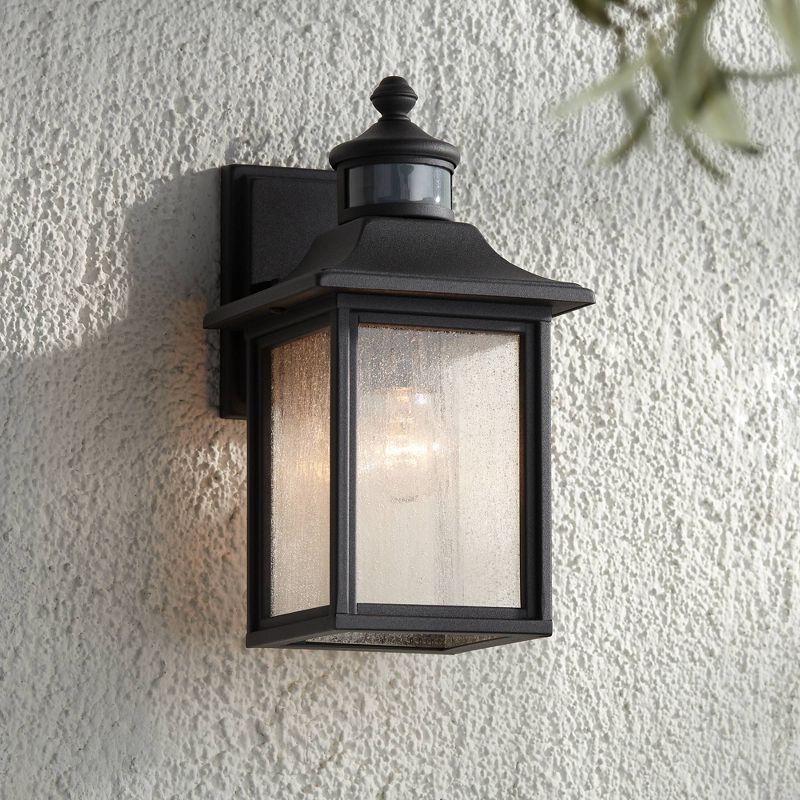 John Timberland Moray Bay Mission Outdoor Wall Light Fixture Black Motion Sensor Dusk to Dawn 11 1/2" Seedy Glass for Post Exterior Barn Deck House, 2 of 9