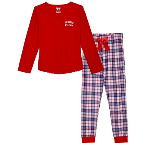 Sleep On It Girls 2-Piece Fleece Pajama Sets- Plaid, Pink & White Pajama  Set for Girls, Size L (14/16) 