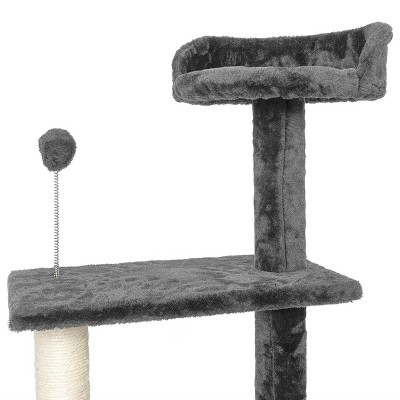 Gray Sisal Multi-Level Cat Tree with Interactive Toys