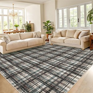 Plaid Washable Rug 10x13 Area Rug for Bedroom Modern Living Room Rug Non Slip Tartan Large Area Rug Non Shedding Throw Rugs Stain Resistant Carpet - 1 of 4
