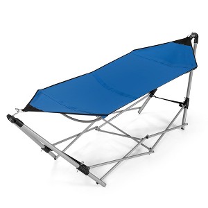Costway Portable Folding Hammock Lounge Camping Bed Steel Frame Stand W/Carry Bag Blue - 1 of 4