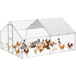 Large Walk-In Metal Chicken Coop, 6.6' x 9.8' x 6.6', Galvanized Chicken Run with Waterproof Cover, Double Door, Outdoor Yard/Farm Pen - 1 of 4