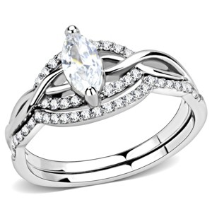 Slickblue Polished Stainless Steel Wedding Ring for Women with Clear CZ, Marquise Cut, Pave Design, Sizes 5-10 - 1 of 4