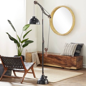Olivia & May Industrial Floor Lamp Black : Metal Shade, Push Button Foot Switch, Modern Design - 1 of 4