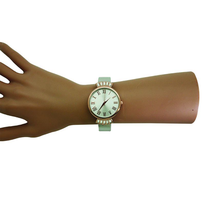 Olivia Pratt Elegant Emerald Rhinestone Solid Metal Bangle Watch, 4 of 6