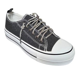 Very G Womens Harmon Sparkle Rhinestone Lace Up Canvas Platform Sneaker, Black - 1 of 4