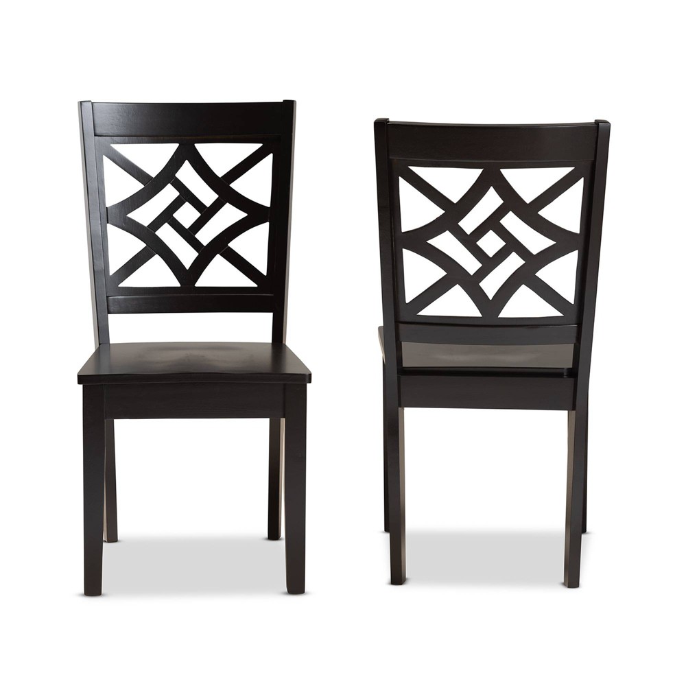 Photos - Chair 2pc Nicolette Wood Dining  Set Brown - Baxton Studio: Geometric Back,