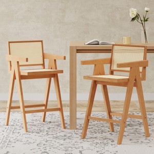 FURNIinspire Counter And Bar Stools Modern Bar Stool, Counter Height Bar Stools, Kitchen Bar Stool Bar Chair with Cane Seat, Brown, 22.5"*20.25"*39.5" - 1 of 4