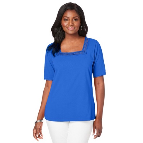 Jessica London Women's Plus Size Stretch Cotton V-neck Trapeze Tank - 2x,  Blue : Target